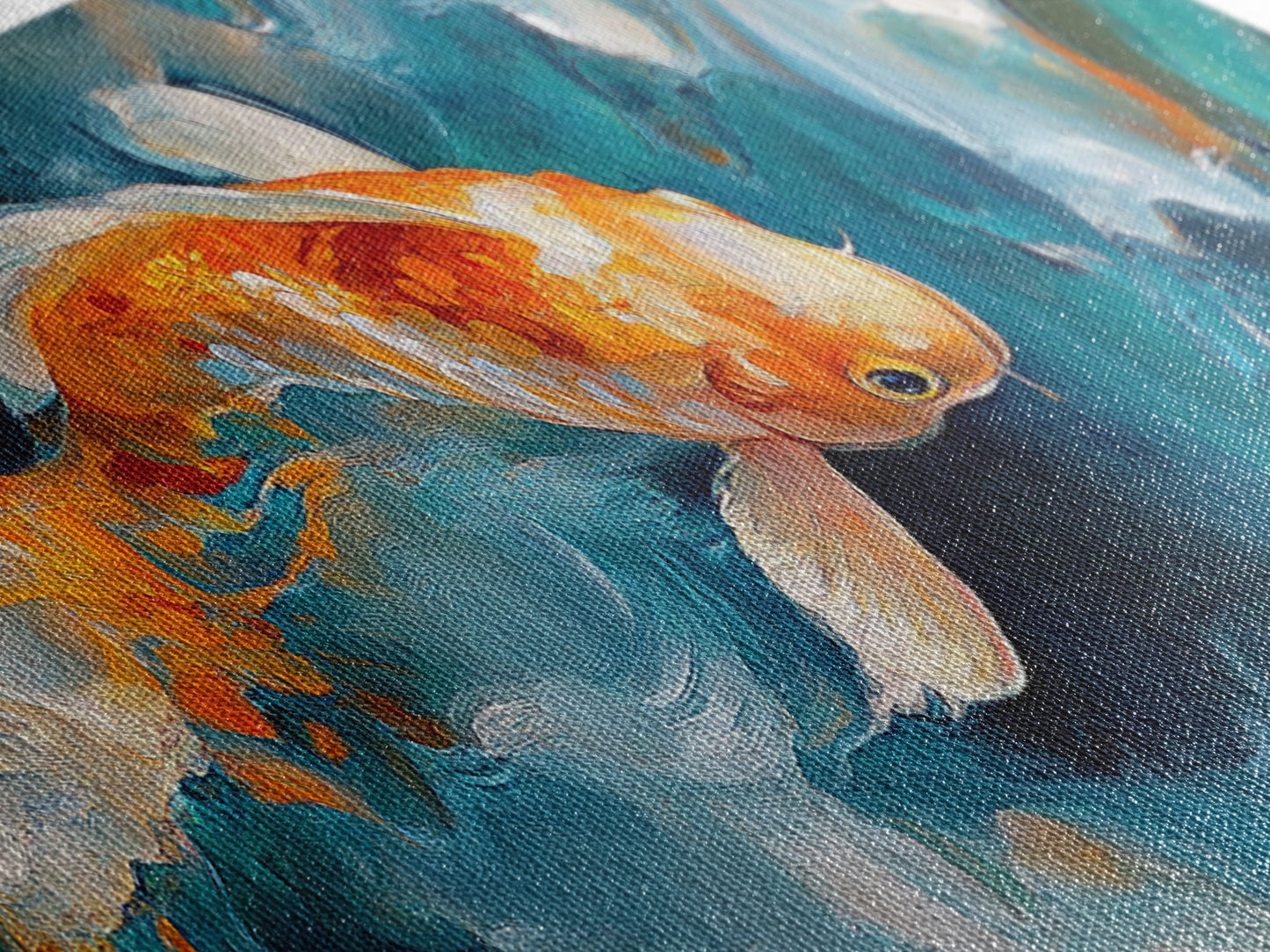 Vibrant Koi Fish Canvas Print, Whimsical Art, Coastal Wall Art, Bedroom Art, Gift Idea, Teal Wall Art, Above Sofa Decor, Nautical Painting
