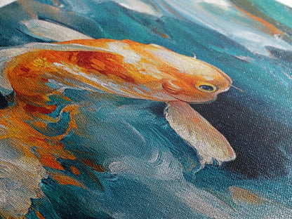Vibrant Koi Fish Canvas Print, Whimsical Art, Coastal Wall Art, Bedroom Art, Gift Idea, Teal Wall Art, Above Sofa Decor, Nautical Painting