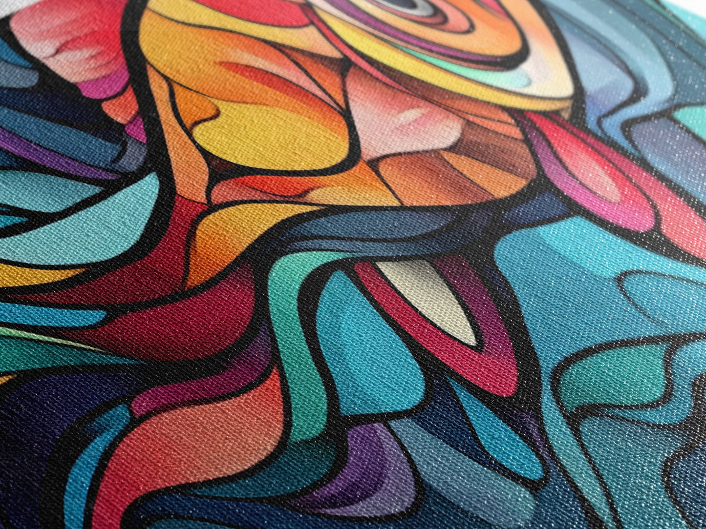 Abstract Goldfish Flow Framed Canvas Print, Whimsical Wall Art, Colorful Art, Teal Painting, Gift Idea, Skinny Wall Art, Bedroom Decor