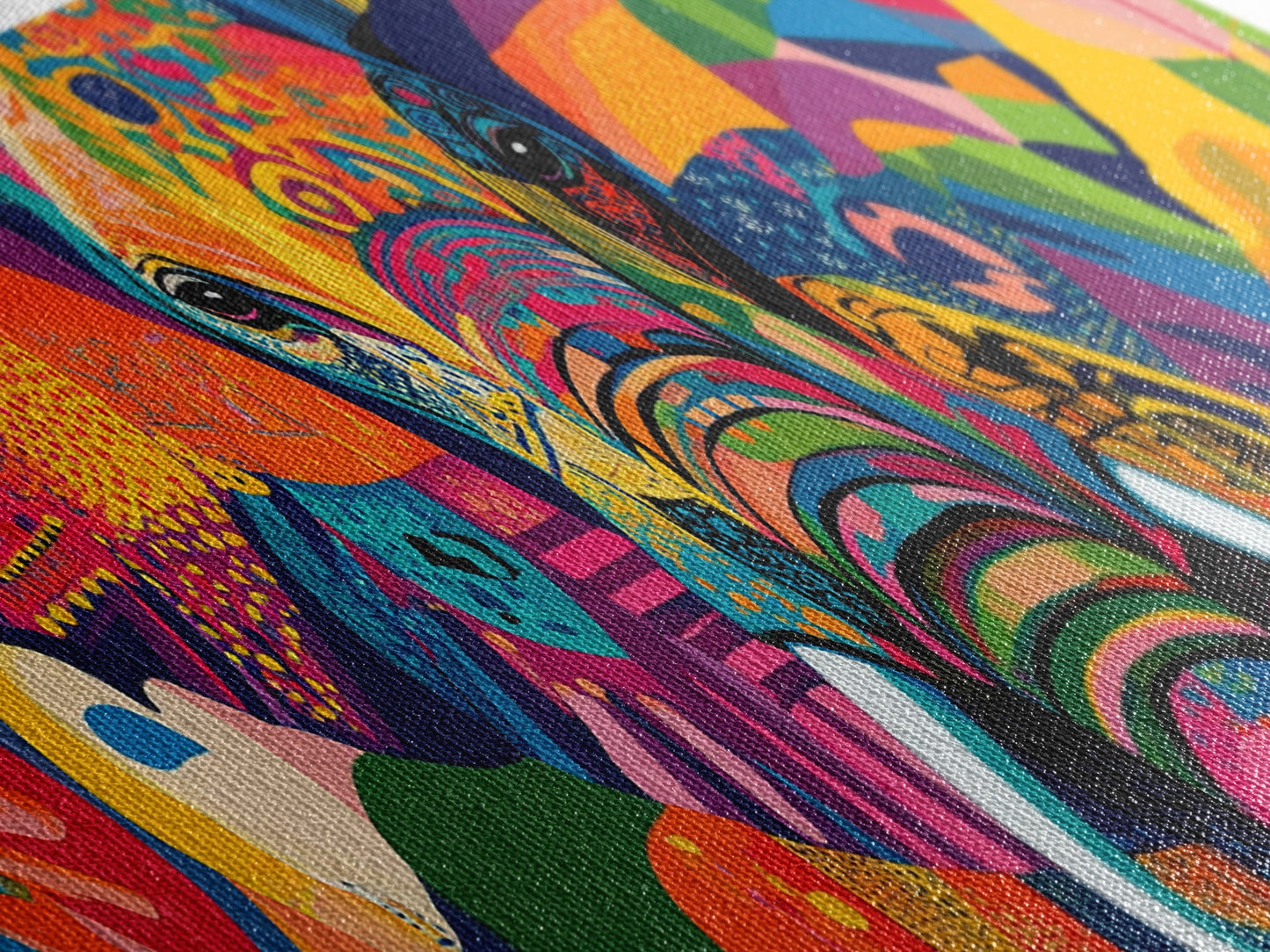 Vibrant Canvas Print of Colorful Abstract Elephant Wall Art, African Art, Whimsical Living Room Art, Boho Art, Horizontal Wall Art