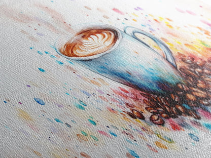 Coffee Cup Watercolor Canvas Print, Food Review Kitchen Art, Whimsical Living Room Wall Art Gift Idea Espresso Decor Design