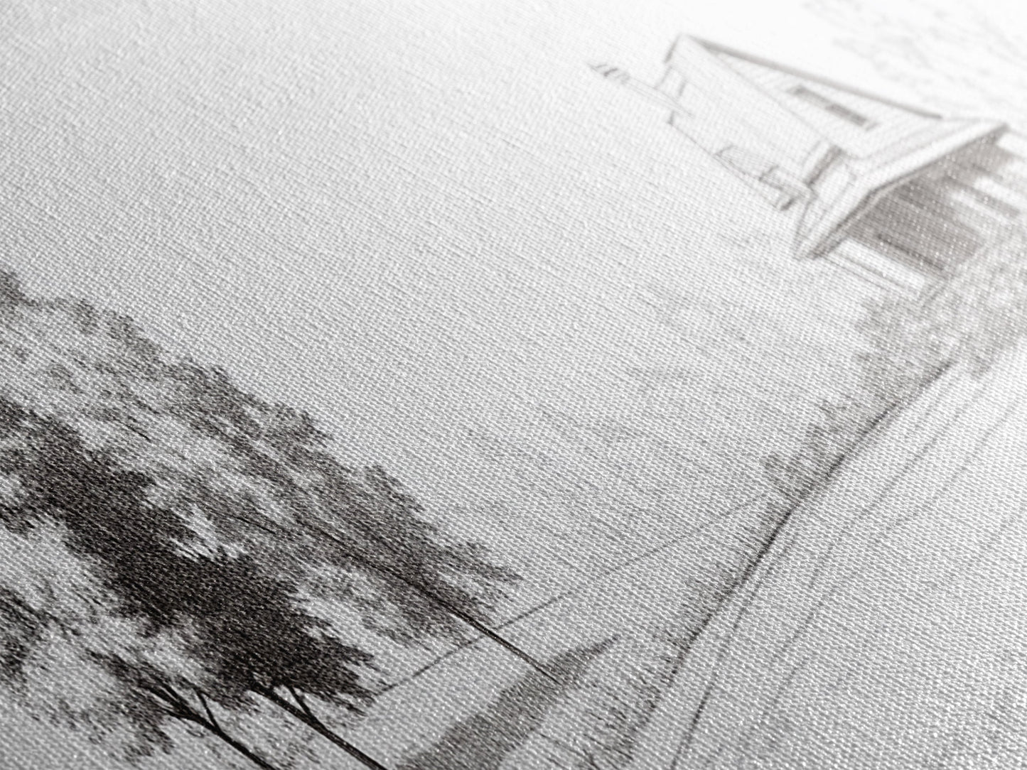 Rustic Farmhouse Framed Canvas Print, Black and White Landscape Art, Above Sofa Wall Art Minimalist Living Room Country Decor