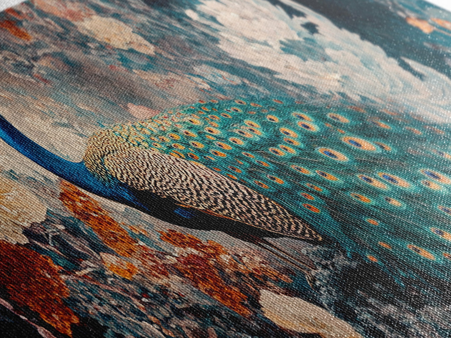 Vibrant Peacock Framed Canvas Print Mosaic Wall Art Boho Style Rustic Decor Above Sofa Art Living Room Statement Piece