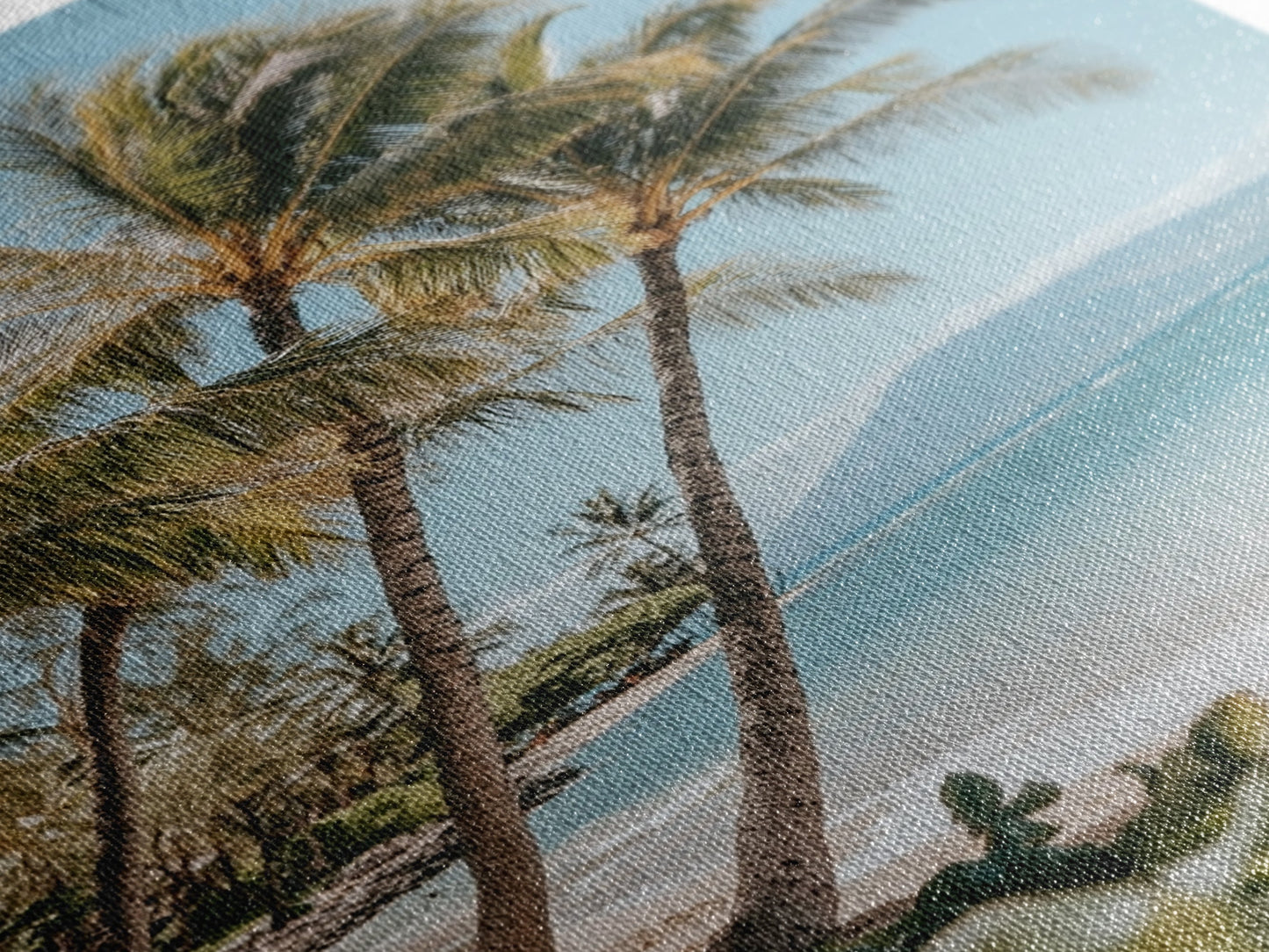 Serene Beach Horizon Framed Canvas Print – Coastal Nautical Wall Art, Hawaiian Landscape, Tropical Seascape Painting Coastal Decor