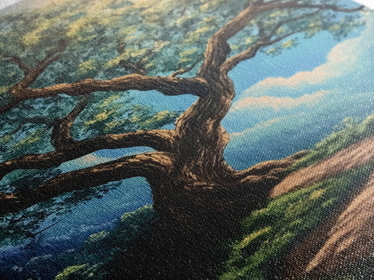 Majestic Oak Tree Framed Canvas Print – Oak Tree Art, Rustic Landscape Painting, Above Sofa Wall Art, Wabi Sabi Living Room Decor