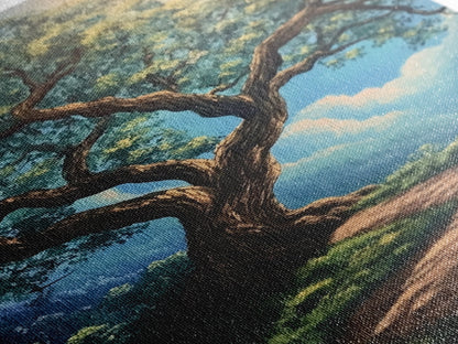 Majestic Oak Tree Framed Canvas Print – Oak Tree Art, Rustic Landscape Painting, Above Sofa Wall Art, Wabi Sabi Living Room Decor