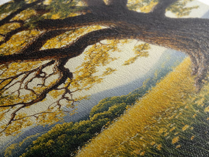 Vibrant Meadow Tree Canvas Print Rustic Wall Art Wildflower Landscape Painting Living Room Artwork Above Sofa Art Fall Decor