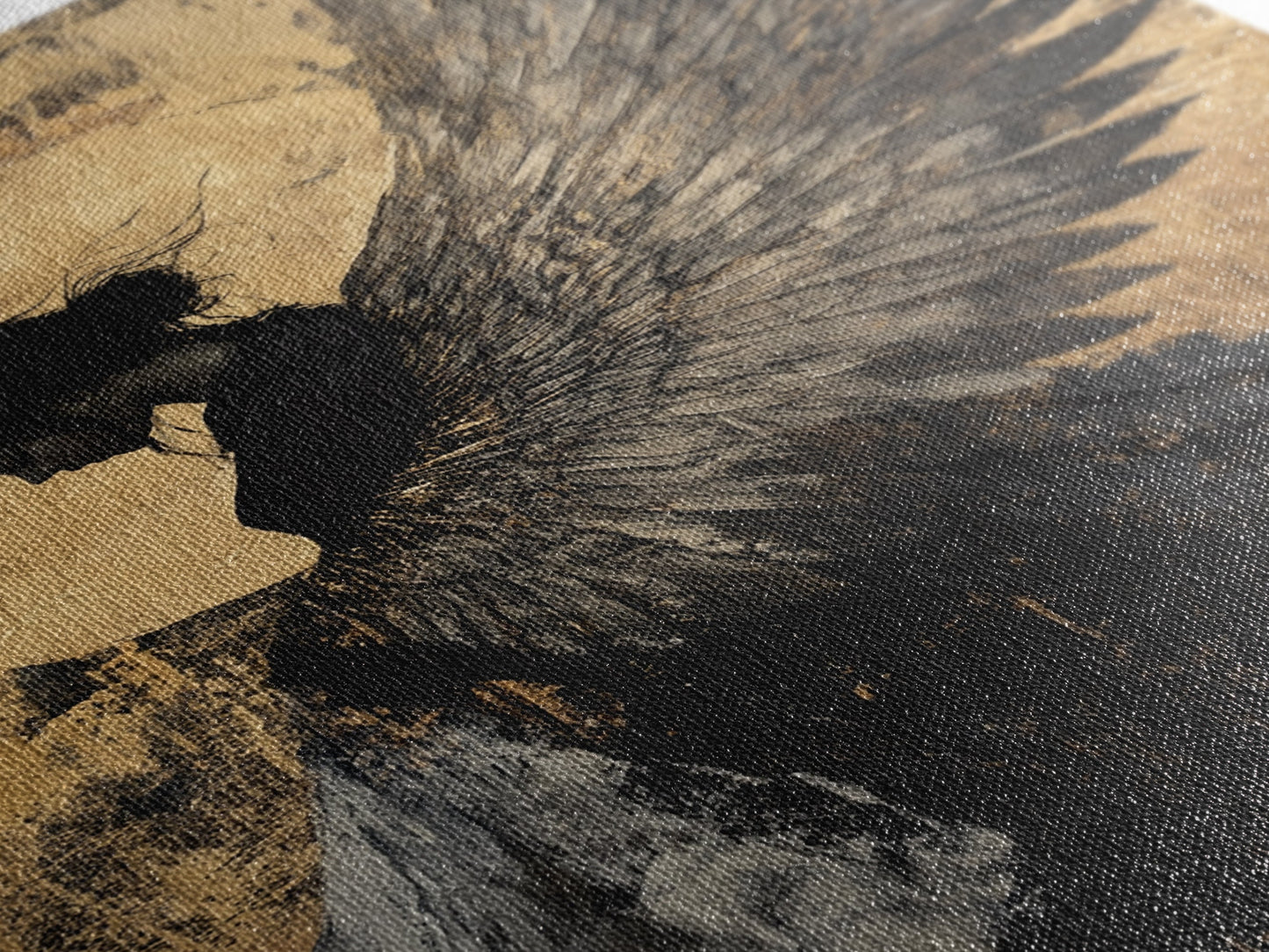 Golden Angel Wings Framed Canvas Print Dark Angel Wall Art Moody Gothic Artwork Gold Abstract Print Rustic Wall Decor Gift Idea