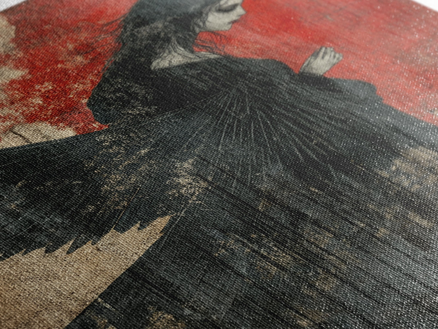 Gothic Angel Red Background Canvas Print Dark Angels Wall Art Moody Gothic Artwork Abstract Art Print Rustic Decor Gift Idea