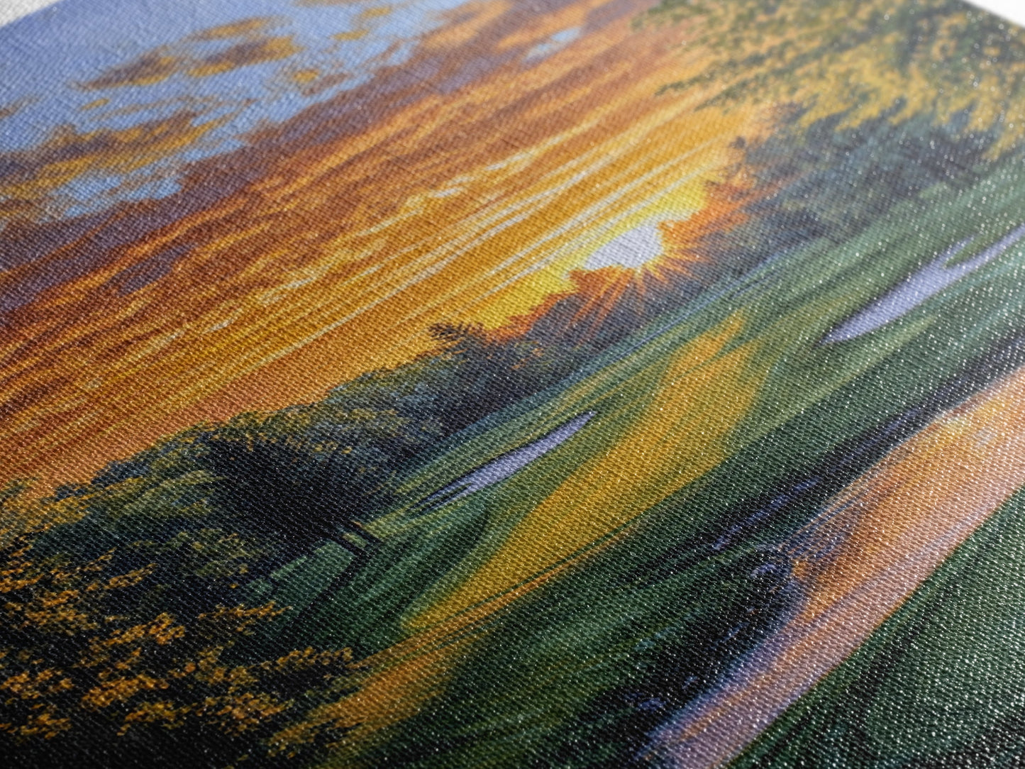 Scenic Golf Sunset Framed Canvas Print, Landscape Painting, Bedroom Wall Art, Rustic Decor, Horizontal Living Room Art