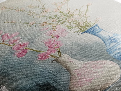 Delicate Vases Framed Canvas Print Wildflower Painting Botanical Prints Minimalist Art Light Pink Wall Art Rustic Decor Gift Idea