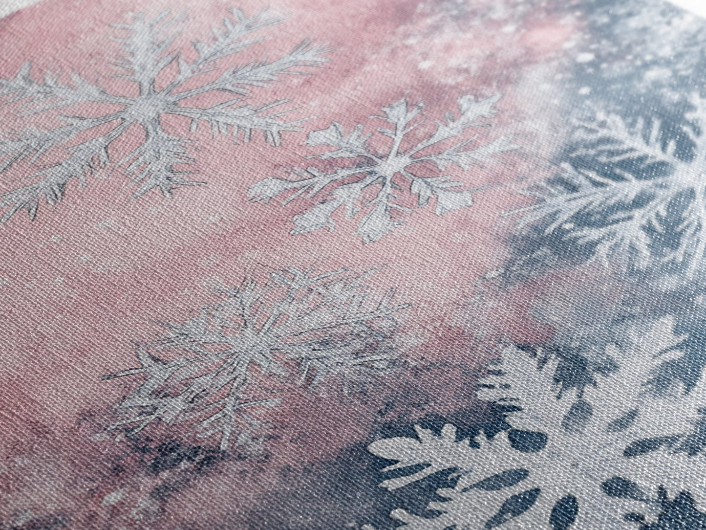 Snowflake Winter Light Pink Wall Art Framed Canvas Print | Wabi Sabi Minimalist Christmas Art | Cozy Holiday Living Room Decor