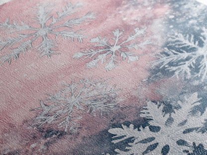 Snowflake Winter Light Pink Wall Art Framed Canvas Print | Wabi Sabi Minimalist Christmas Art | Cozy Holiday Living Room Decor