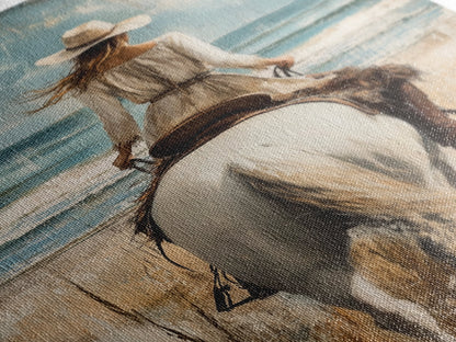 Rustic Horseback Beach Scene Canvas Print Coastal Cowgirl Wall Art Rustic Decor Western Art Nautical Decor Bedroom Living Room Accent