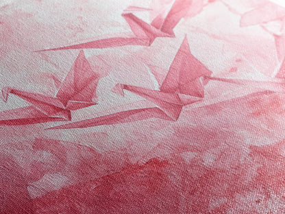 Origami Cranes Canvas Print Japanese Inspired Light Pink Wall Art Whimsical Minimalist Rustic Aesthetic Unique Gift Idea Art