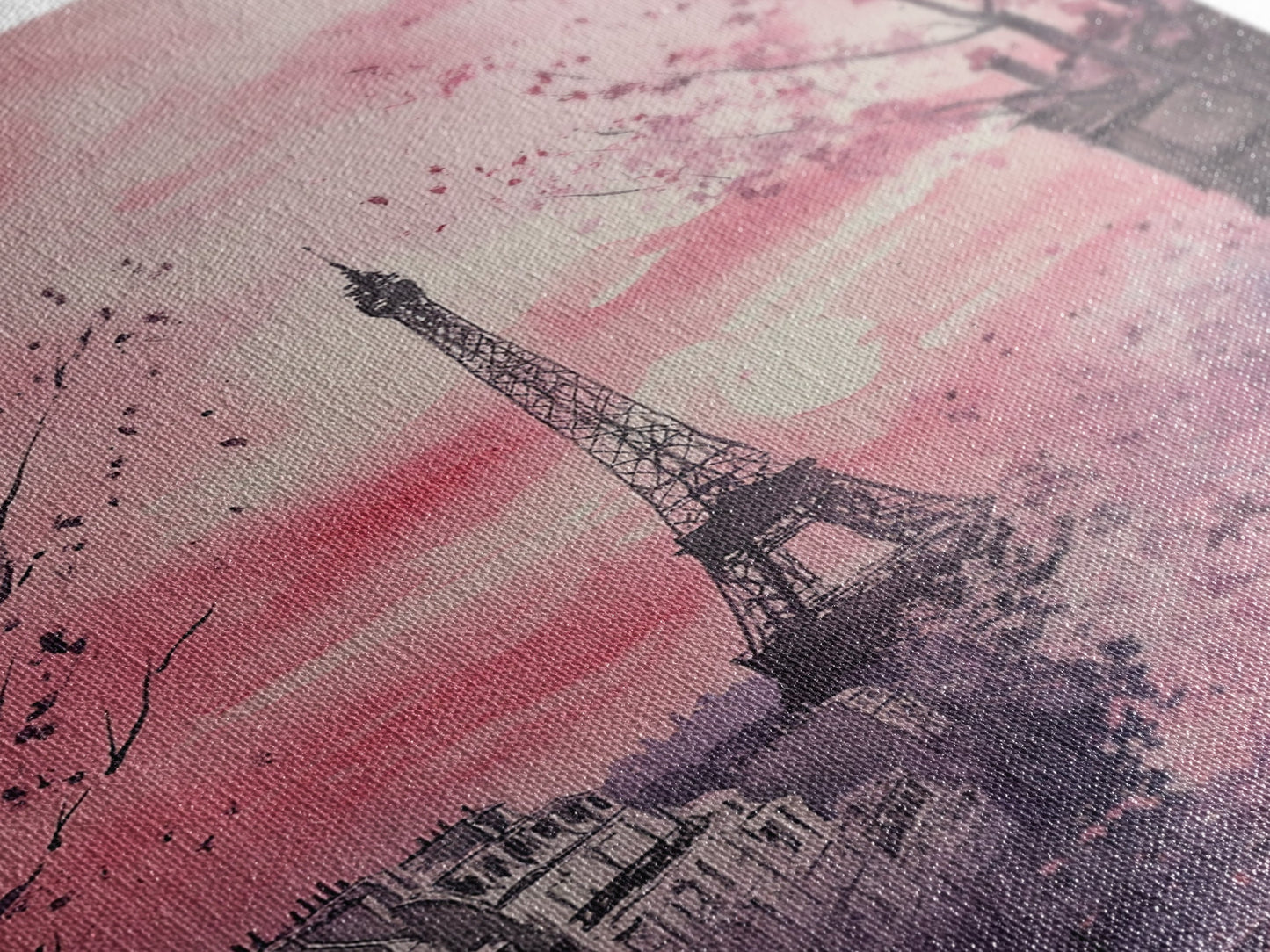 Paris Eiffel Tower Canvas Print Cherry Blossom Painting Romantic Cityscape Art Bedroom Wall Art Boho Dorm Rustic Decor Gift