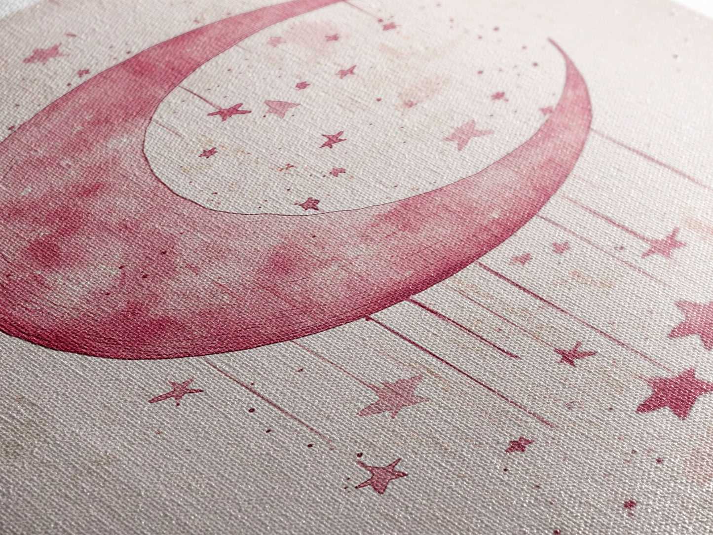 Crescent Moon and Stars Framed Canvas Print Mystical Boho Art Zen Wall Art Light Pink Wall Art Bedroom Art Dreamy Night Sky Decor