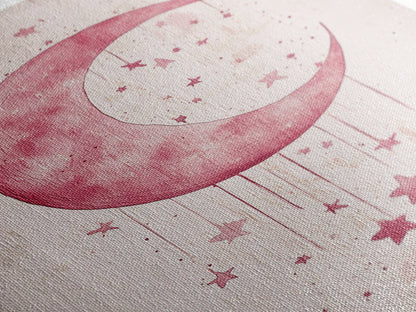 Crescent Moon and Stars Framed Canvas Print Mystical Boho Art Zen Wall Art Light Pink Wall Art Bedroom Art Dreamy Night Sky Decor