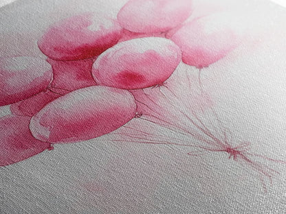 Pink Abstract Balloon Bouquet Framed Canvas Print, Whimsical Party Wall Art Light Pink Decor, Ideal Rustic Bedroom Aesthetic