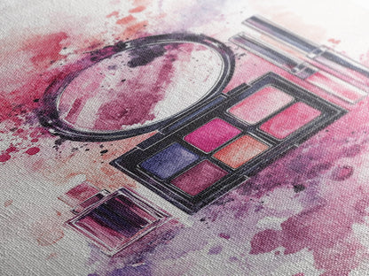 Makeup palette splash art vibrant beauty decor framed canvas print modern girly aesthetic perfect gift idea unique pink abstract art piece