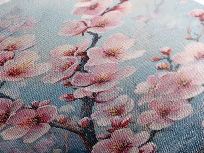 Cherry Blossom Painting Framed Canvas Print | Japanese Sakura Wall Art | Light Pink Wall Art Above Sofa Decor | Floral Nature Print