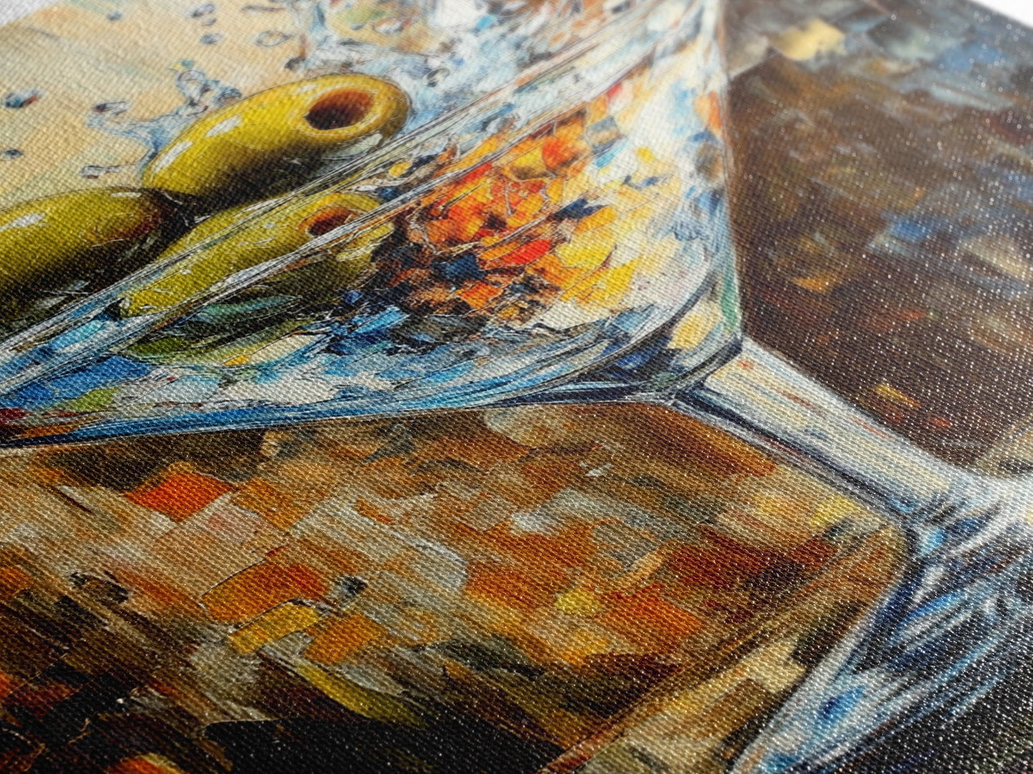 Golden Olive Martini Canvas Print with Rustic Cocktail Art Perfect Kitchen Decor, Espresso Martini Wall Art