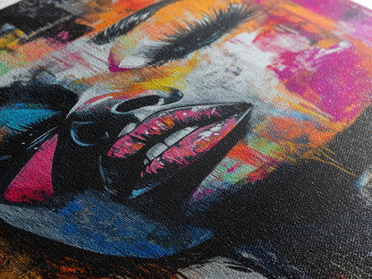 Vibrant Abstract Face Framed Canvas Print, Moody Woman Wall Art, Boho Living Room Decor, Gift Idea for Her, Unique Rustic Art