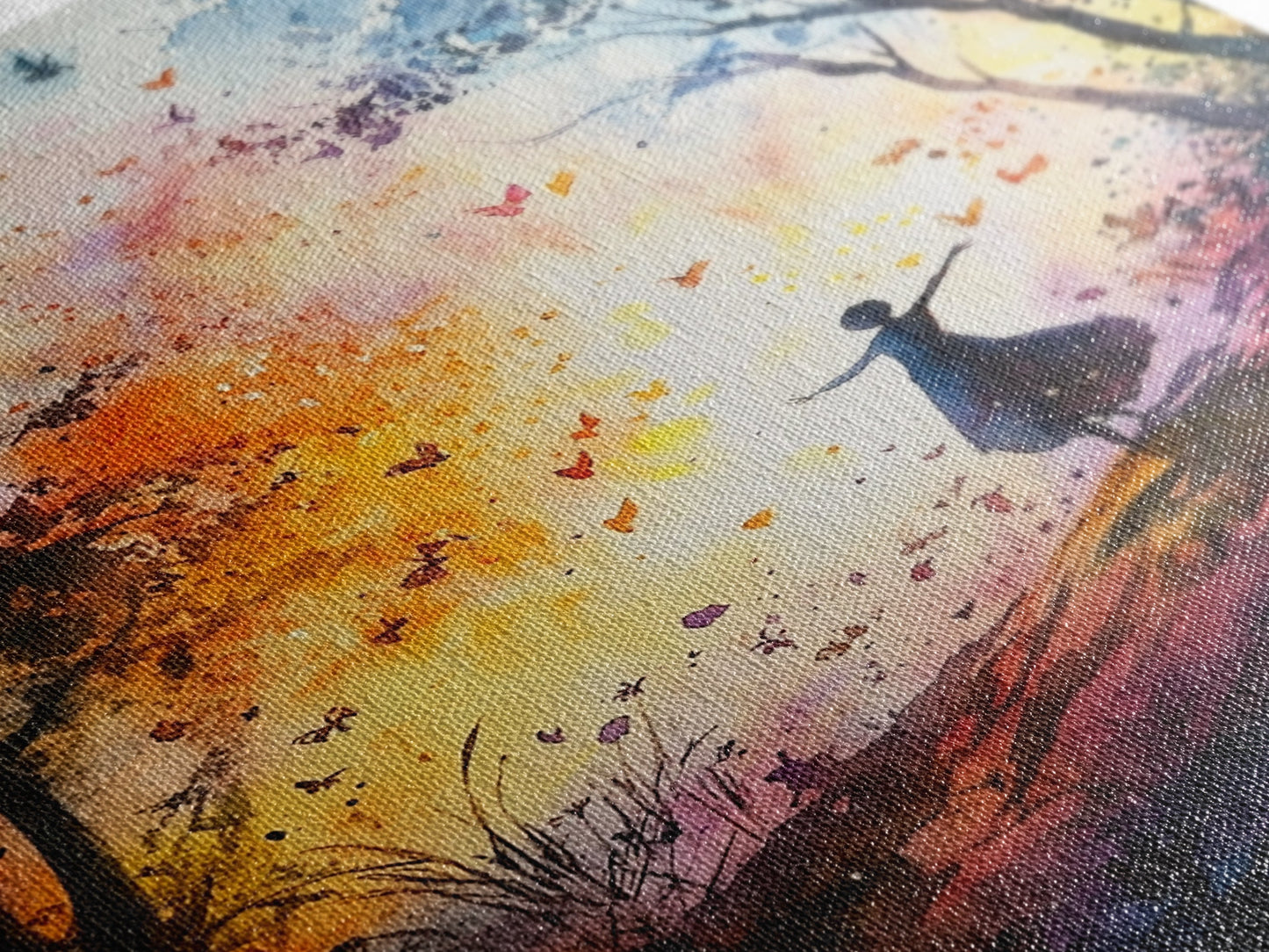 Autumn Whimsical Scene Framed Canvas Print Nature Inspired Art Vibrant Colors Rustic Fall Decor Wildflower Painting Living Room Gift Idea