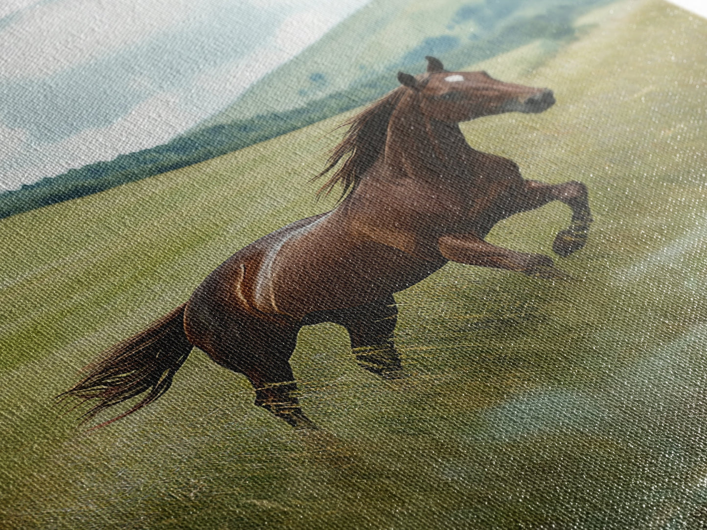 Galloping Brown Stallion Framed Canvas Print Horse Wall Art Rustic Decor Living Room Above Couch Wabi Sabi Style