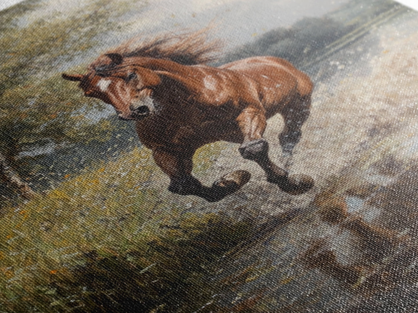 Splashed Stallion Crossing Water Framed Canvas Print Vintage Horse Art Rustic Wall Art Living Room Gift Idea Boho Style