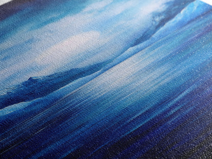 Moonlit Lake, Mountain Painting, Moody Art, Coastal Landscape, Nautical Wall Art, Christmas, Framed Canvas Print