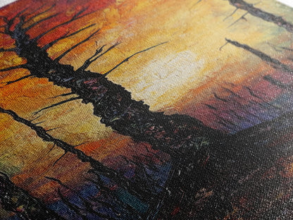 Burnt forest, pine tree art, moody wall art, forest at dusk painting, dark romance painting, autumn art, framed canvas print