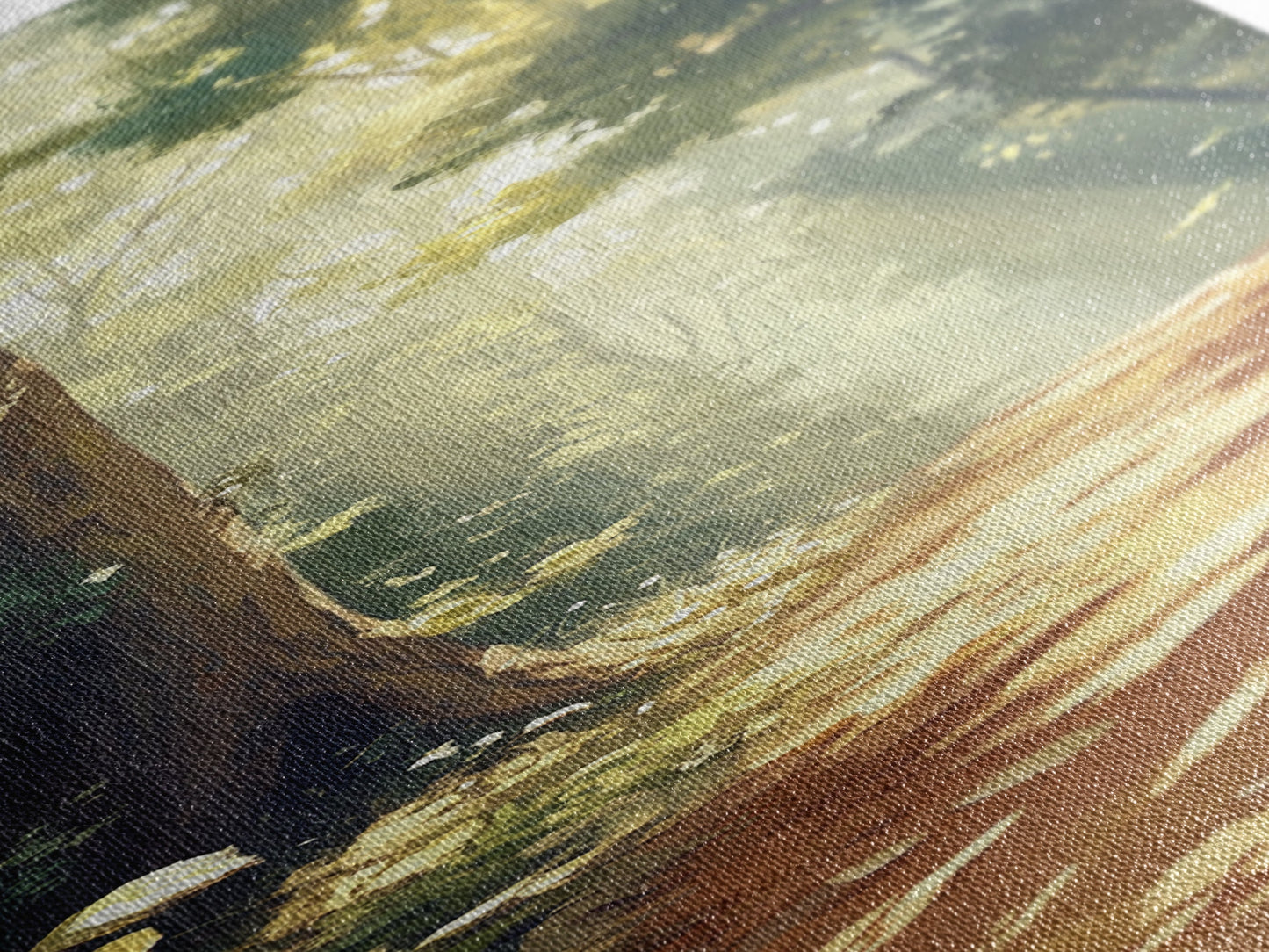 Forest Path, Sunlit Trees, Woodland Art, Framed Canvas Print, Landscape Painting, Tall Narrow Art, Rustic Décor