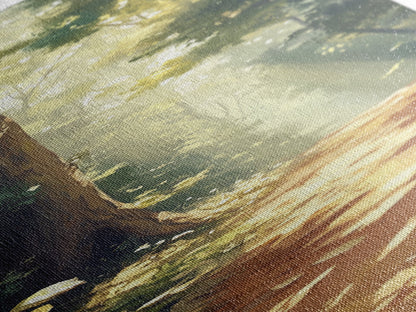 Forest Path, Sunlit Trees, Woodland Art, Framed Canvas Print, Landscape Painting, Tall Narrow Art, Rustic Décor