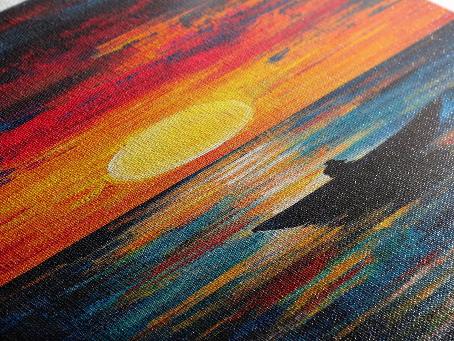 Fisherman Silhouette, Ocean Sunset, Moody Art, Canvas Print, Nautical Wall Art, Boho Art, Rustic Decor, Above Couch Art