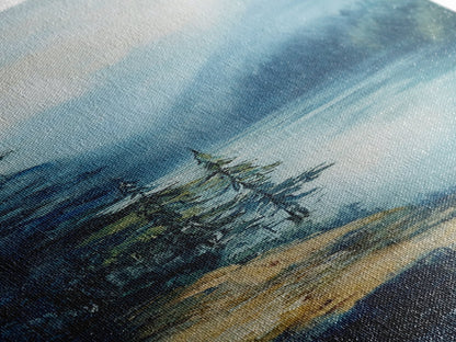 Misty Forest, lake Tahoe art, mountain painting, smoky mountain art, rustic decor, framed canvas print, landscape painting