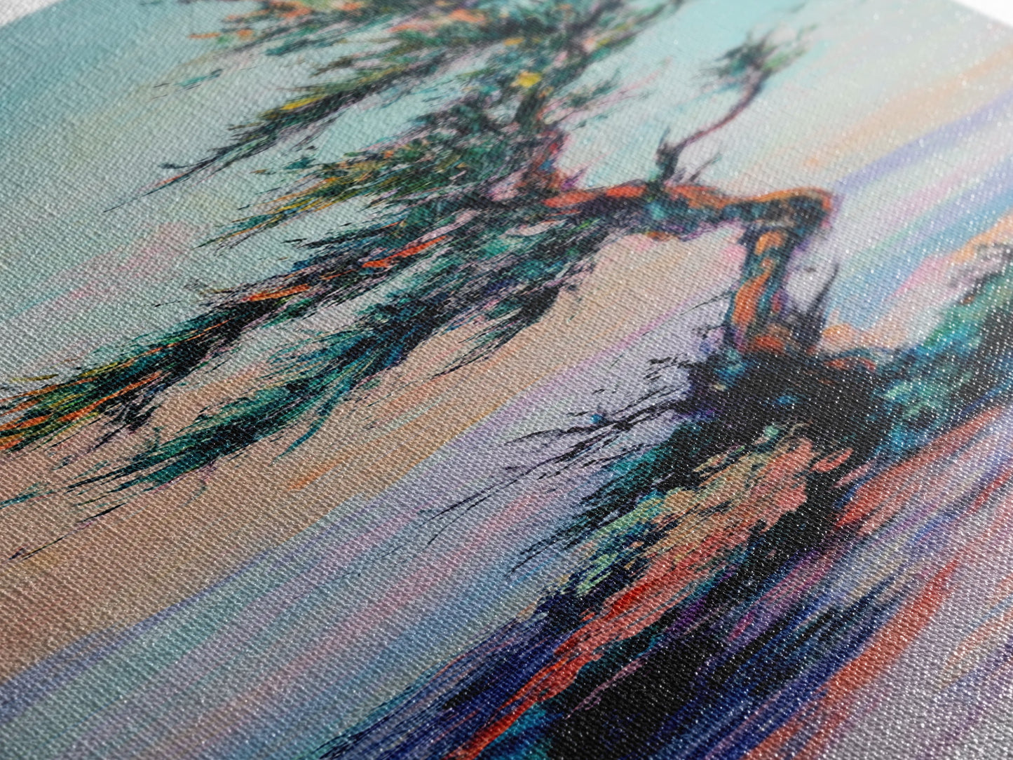 Windblown Tree, Joshua tree art, southwest wall art, rustic decor, landscape painting, framed canvas print, tall skinny art