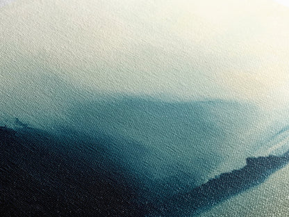 Nebelwald, Smoky-Mountain-Kunst, Kiefernkunst, stimmungsvolle Kunst, Wabi-Sabi-Wandkunst, grüne Wandkunst, Schlafzimmerkunst, gerahmter Leinwanddruck