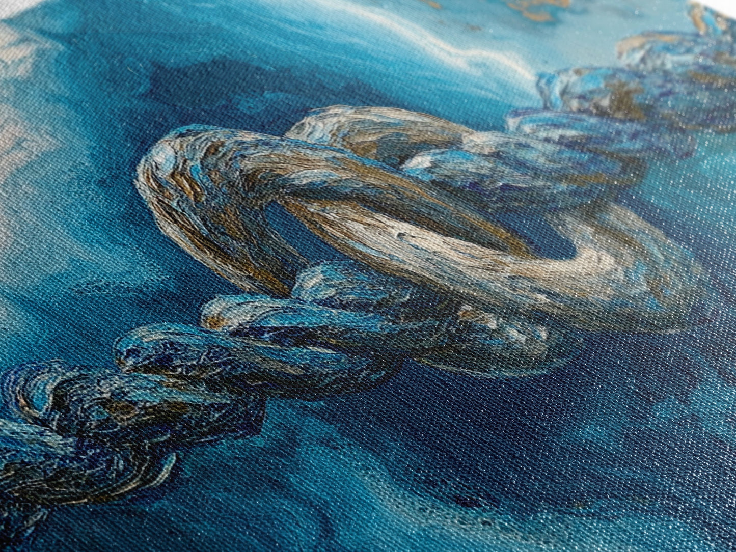 Ozeanseil, maritime Dekoration, blau-goldene Wandkunst, Küstenmalerei, Seestückmalerei, horizontale Wandkunst, gerahmter Leinwanddruck