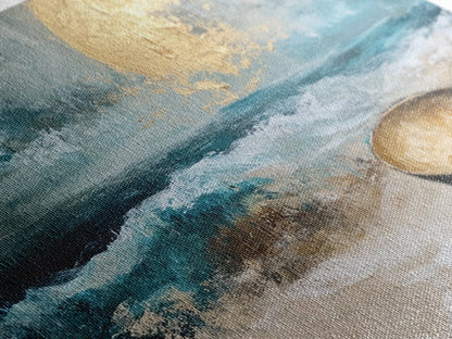 Golden Moon, coastal decor, ocean painting, nautical painting, seascape painting, framed canvas print, extra wide art