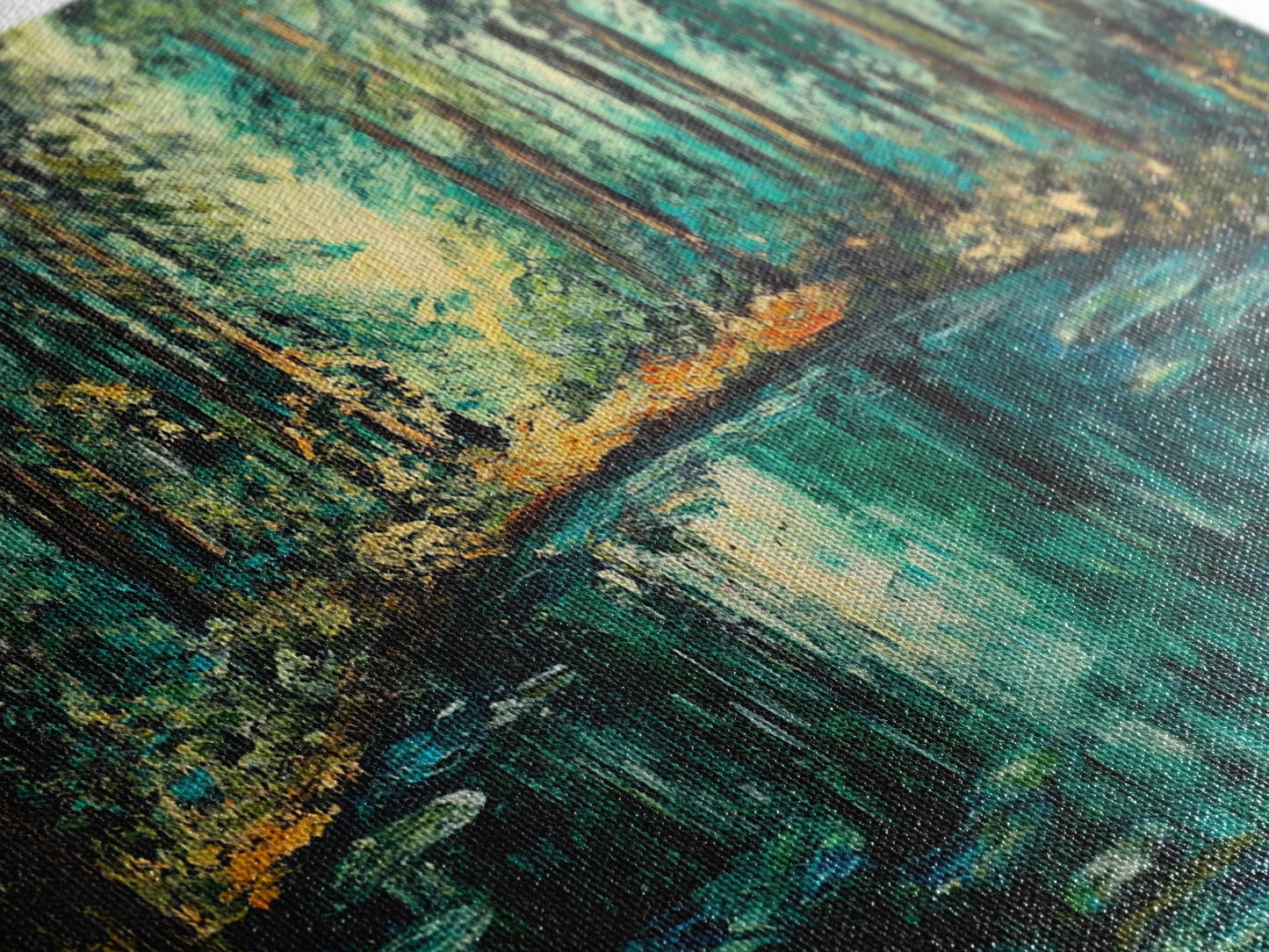 Verzauberter Waldteich, Leinwanddruck, Landschaftsmalerei, Kiefernkunst, Wald in der Abenddämmerung, Kunst vom Lake Tahoe, extra breites Kunstwerk