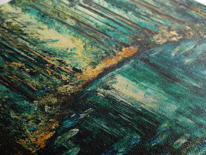 Verzauberter Waldteich, Leinwanddruck, Landschaftsmalerei, Kiefernkunst, Wald in der Abenddämmerung, Kunst vom Lake Tahoe, extra breites Kunstwerk