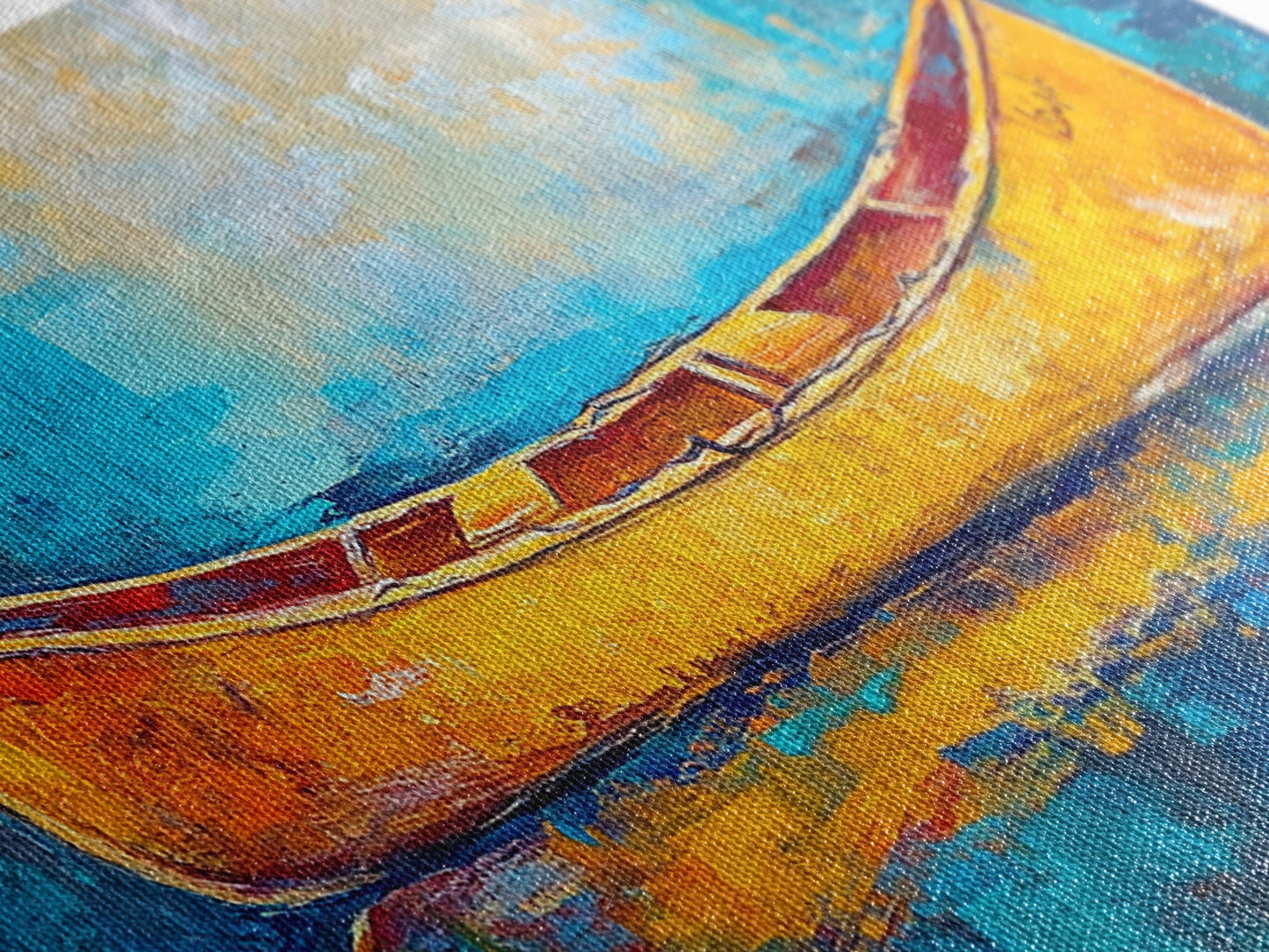 Golden Canoe, Framed Canvas Print, fisherman painting, lake Tahoe art, rustic decor, nautical decor, extra wide art, landscape painting