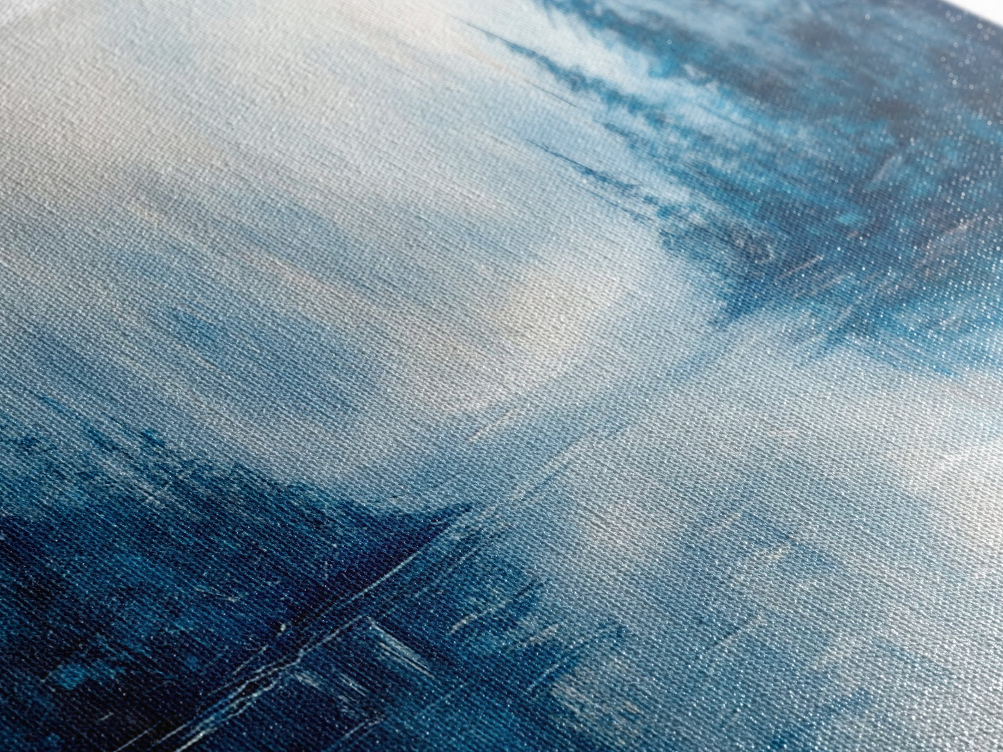 Neblige Seelandschaft, Stimmungsvolle Kunst, Kiefernlandschaft, Landschaftsgemälde, Gerahmter Leinwanddruck, Schlafzimmerkunst, Wandbild über dem Bett