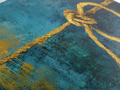 Nautical Knot, coastal wall art, rustic decor, blue and green wall art, ocean painting, framed canvas print, extra wide art