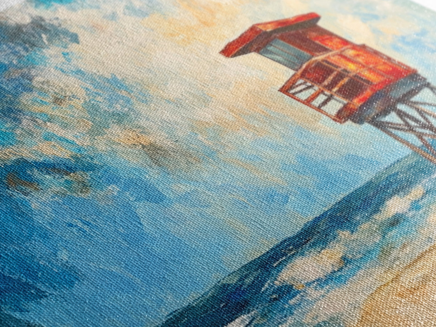 Lifeguard Tower, coastal landscape art, beach painting, seascape painting, nautical wall art, canvas print, horizontal wall art