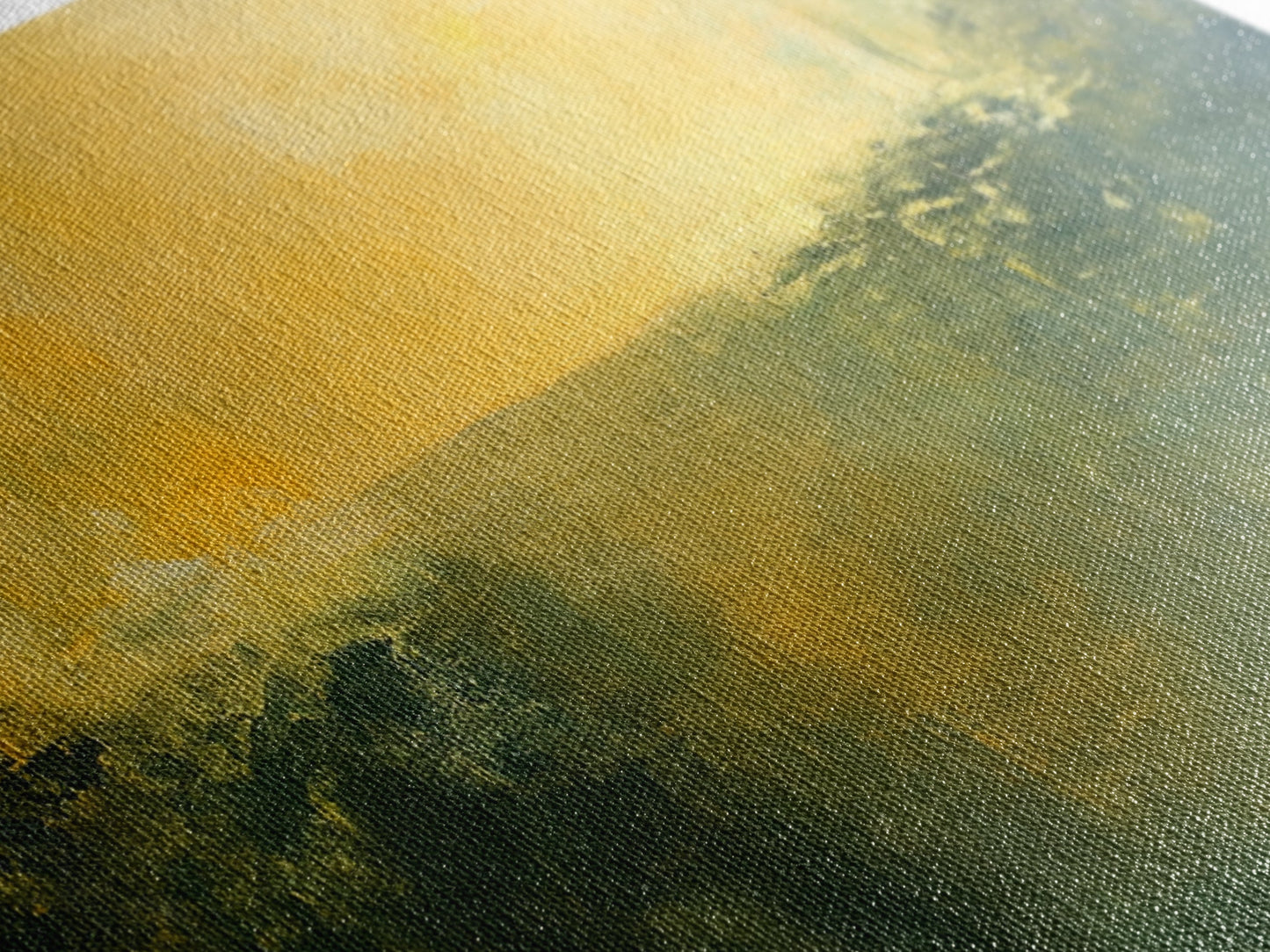 Abstrakte Landschaftsmalerei, Stimmungsvolle Kunst, Horizontgemälde, Grüne Wandkunst, Extrabreite Kunst, Panoramakunst, Gerahmter Leinwanddruck, Wohnzimmerkunst