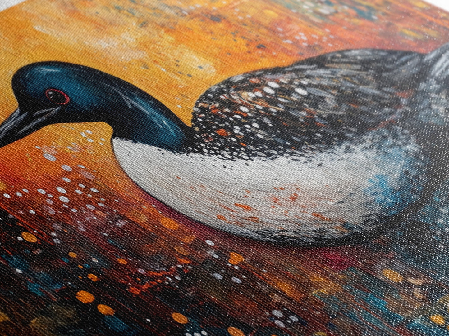 Gemälde eines Seetauchers, Vogelkunst, Tierkunst, Naturmalerei, Wandbild mit türkisfarbenem Motiv, gerahmter Leinwanddruck, Seedekor, rustikale Wandkunst