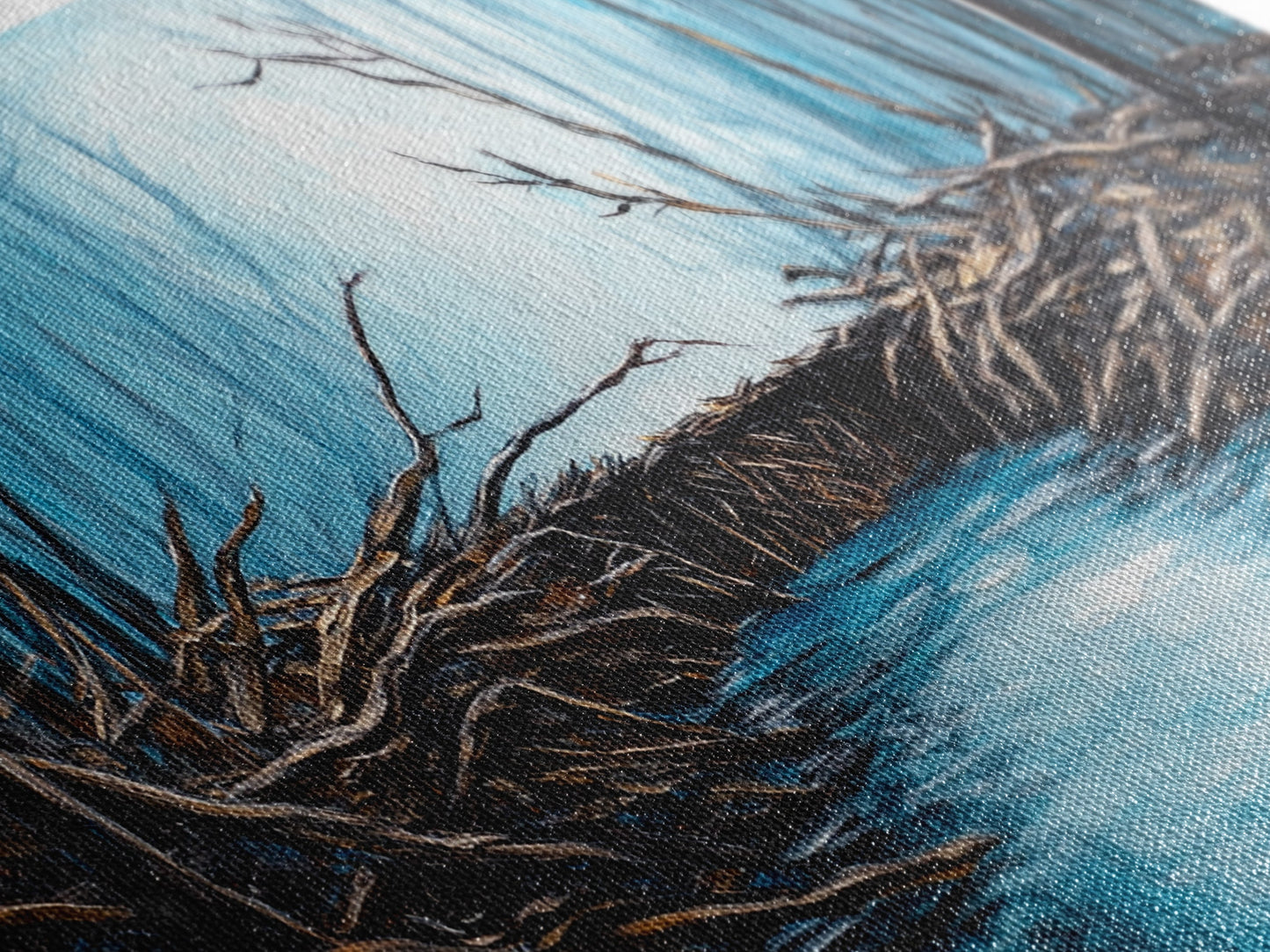 Biber, Fluss, Landschaftsmalerei, extrabreites Kunstwerk, Panoramabild, stimmungsvolle Kunst, gerahmter Leinwanddruck, rustikale Wandkunst, Schlafzimmerkunst