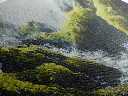 Waterfall Moss, green wall art, framed canvas print, mountain painting, zen wall art, rustic decor, original painting, above couch art